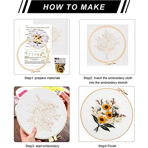 Lukinbox Embroidery Kits For Beginners Adults, 3 Sets Embroidery Starter Kit Include 3 Stamped Embroidery Clothes With Floral And Bee Pattern, 1 Embroidery Hoop, Threads, Needles #TOP2