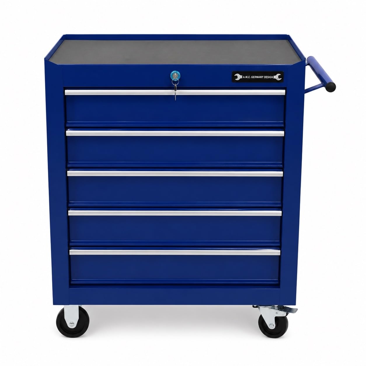 A.M.C. Carrello Portautensili in acciaio con 5 Cassetti richiudibili, Carrello Porta Attrezzi, Porta Utensili da Lavoro, Carrello con Ruote