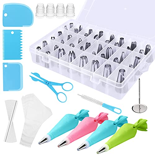 76PCS Premium Icing Piping Tip Set, KogWin Cake Decorating Tools Kit with Cake Decorating Icing Piping Tip Set and Pastry Bags, for Cake Decorating, Cupcake, Biscuit Frosting