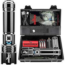 Shadowhawk Taschenlampe Led 10,000 Lumen, Extrem Hell Taschenlampe USB Aufladbar Taktische Taschenlampen Mit holster XHP70.2, IP67 Wasserdicht 5 Lichtmodi für Camping Wandern Notfälle