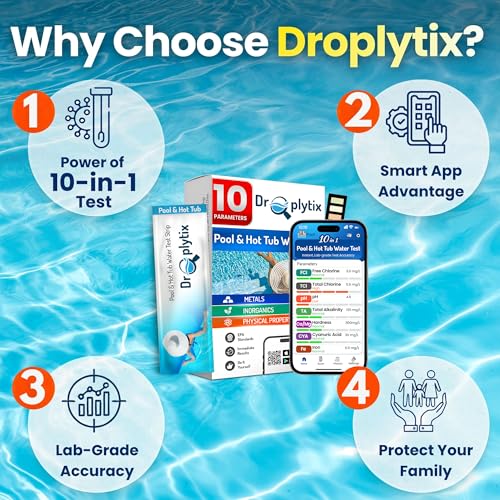 Image of 10-in-1 Pool & Spa Water Test Kit with App, Hot Tub, Saltwater, Chlorine, Cyanuric Acid, Alkalinity, Hardness, pH, Nitrate, Sulfate, Digital Water Quality Testing Strips (DXPOOL-R10-S10)