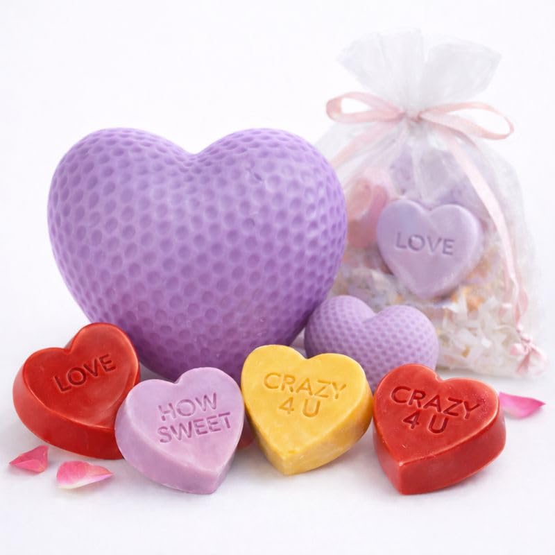 Handmade Valentine’s Day Soap Gift Set, Heart-Shaped Melt and Pour Soaps with Rose Scent, Romantic Red Gift Box, Love-Themed Bath Soap Assortment for Her or Him (Orange)