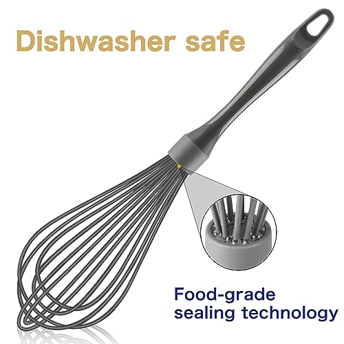 Dishwasher Safe Whisk, Professional Whisks For Cooking Non-Scratch, Stainless Steel & Silicone Wisk, Plastic Rubber Whisk Tool For Nonstick Cookware Pans, Heat Resistant Whisk 12-Inch, Grey. - Image 3