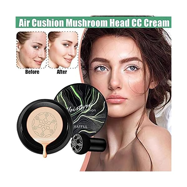 Air Cushion CC Cream Mushroom Head Foundation，Naturally Nude Makeup Concealer Mushroom Head Moisturizing Concealer，Mushroom Head Air Cushion CC Cream BB Cream Beauty Moisturizing (03# Nude Color)…