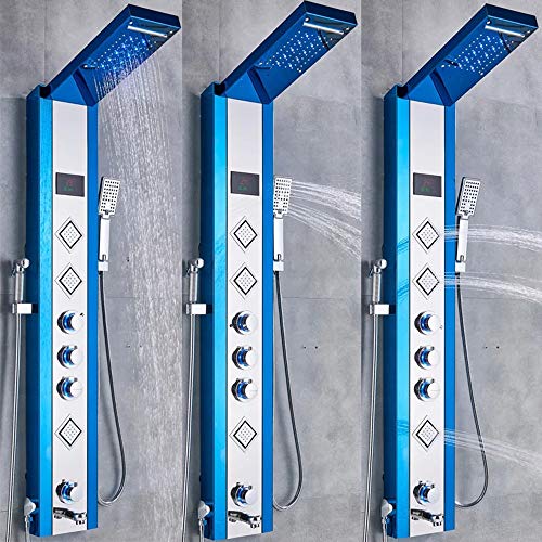 Panel de Ducha Termostático en Torre de Acero Inoxidable con Sistema LED y 5 Funciones, Hidromasaje Único y Ducha Cascada miniatura 4