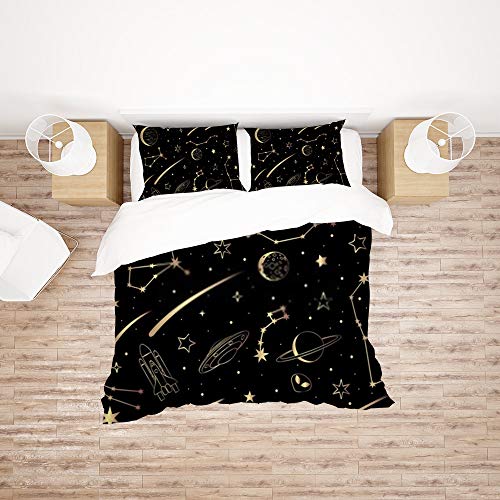 Housse de couette motif lune avec 2 taies d'oreiller, parure de lit 3 pièces