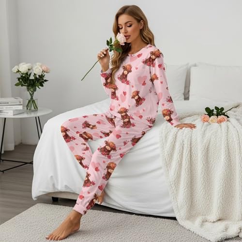 Image of Women's 2 Piece Printed Pajama Set Long Sleeve Sleepwear Set with Long Pants Casual Lounge Sets with Pocket