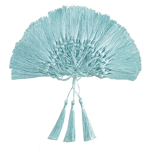 Image of VAPKER 100 Pieces Ice Blue Silky Handmade Soft Tassels 13cm /5-Inch With 2-Inch Cord Loop for Jewelry Making, DIY Projects, Bookmarks