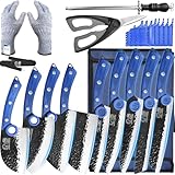 XYJ Professional Kitchen Knife Set with High-Carbon Steel Forged Blades, Chef's Knife, Cleaver, Carving Knife, Nakiri, Full Tang Design, Includes Carrying Bag & Poultry Scissors
