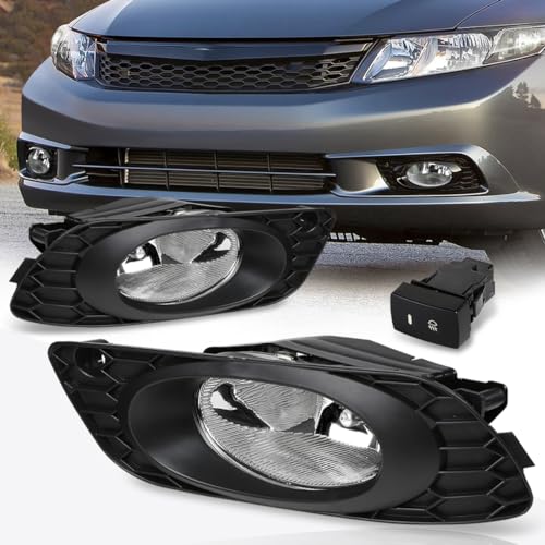 Front Bumper Fog Lights Lamps w/Switch Compatible with Honda Civic 4-Dr Sedan 2012,Clear Lens