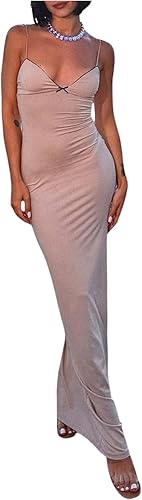 winkbay Women's Bodycon Maxi Dress Summer Bow Deep V Neck Party Club Dresses Vac