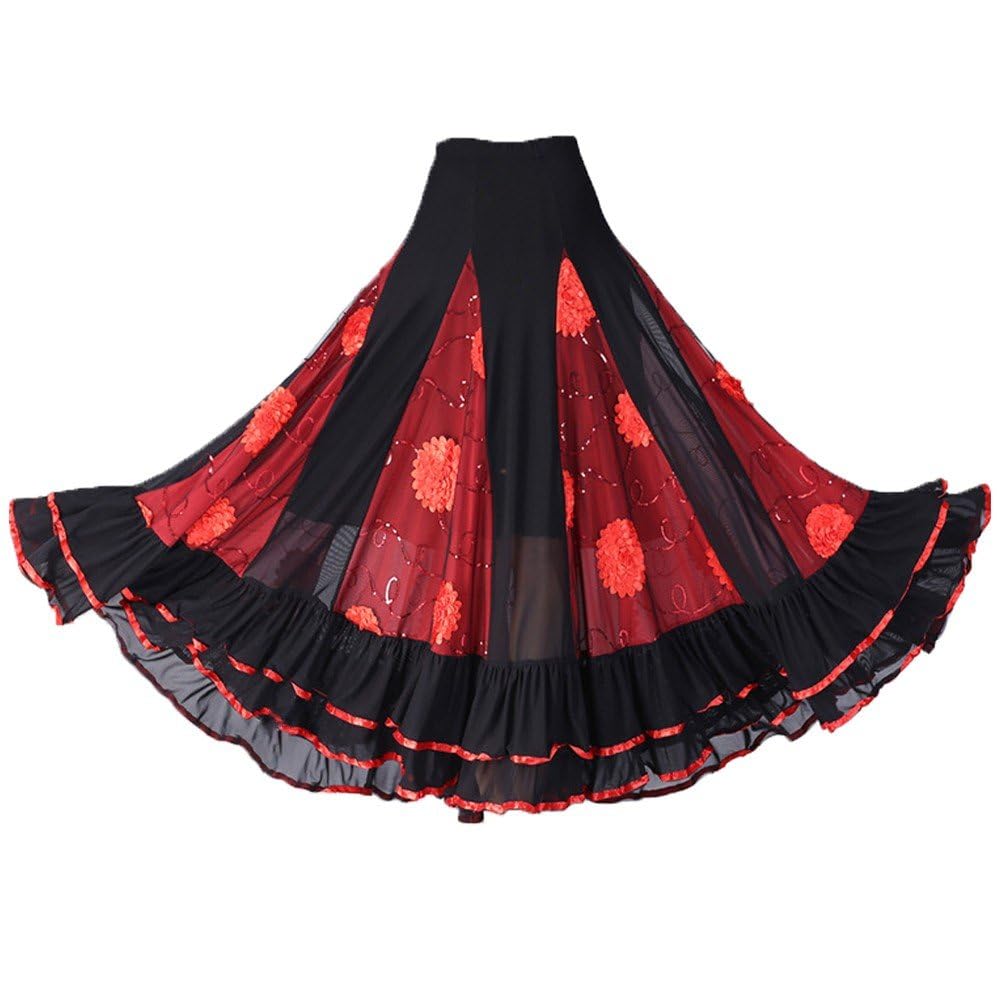 Jupe De Danse Sociale Grande Jupe Pivotante Jupe De Danse Moderne pour Les Femmes Danse Performance Compétition Pratique Costume