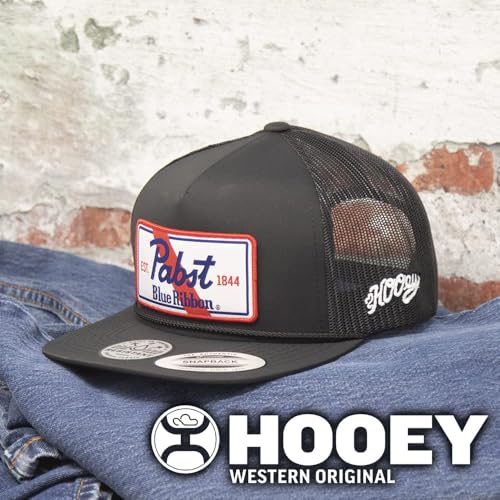 Image of HOOEY Officially Licensed Pabst Blue Ribbon One Size Fits All Adjustable Snapback Hat for Men and Women Mesh Back Trucker Hat
