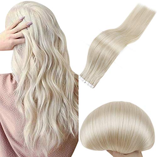 Full Shine Tape in Hair Brazilian Skin Weft Hair Extensions 14 Inch Human Hair Pure Color 60 Platinum Blonde Tape In Human Hair Extension Invisible PU Hair