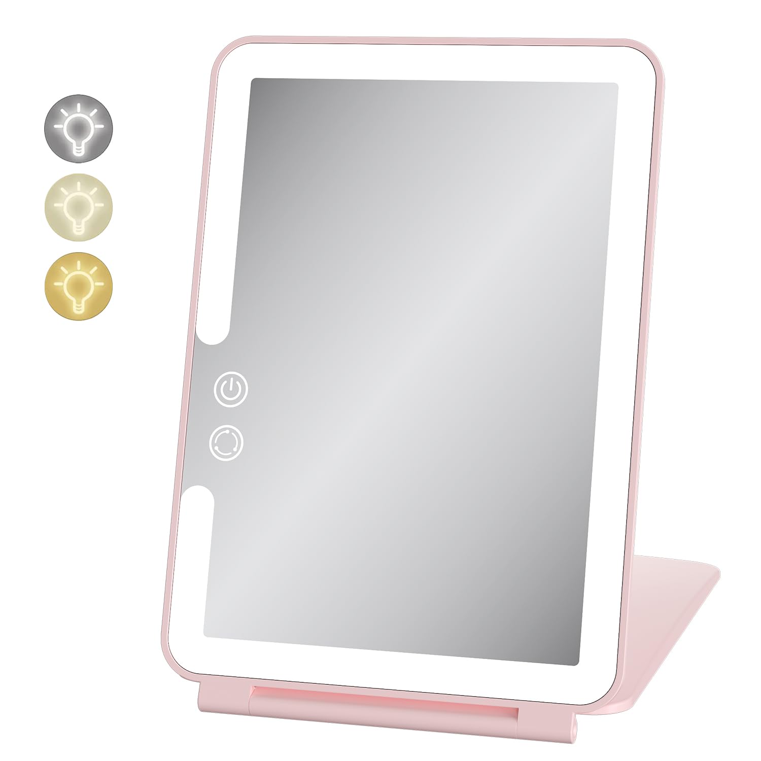 deweisnFolding Travel Mirror Lighted Makeup Mirror with 3 Colors Light Modes, USB Rechargable, Portable, Ultra Thin, Compact Vanity Mirror with Touch Screen Dimming for Cosmetic (SM-161 Mini Pink)