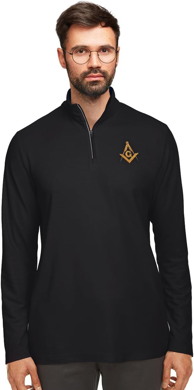 Masonic Square and Compass Men's Embroidered Pique Quarter-Zip Shirt