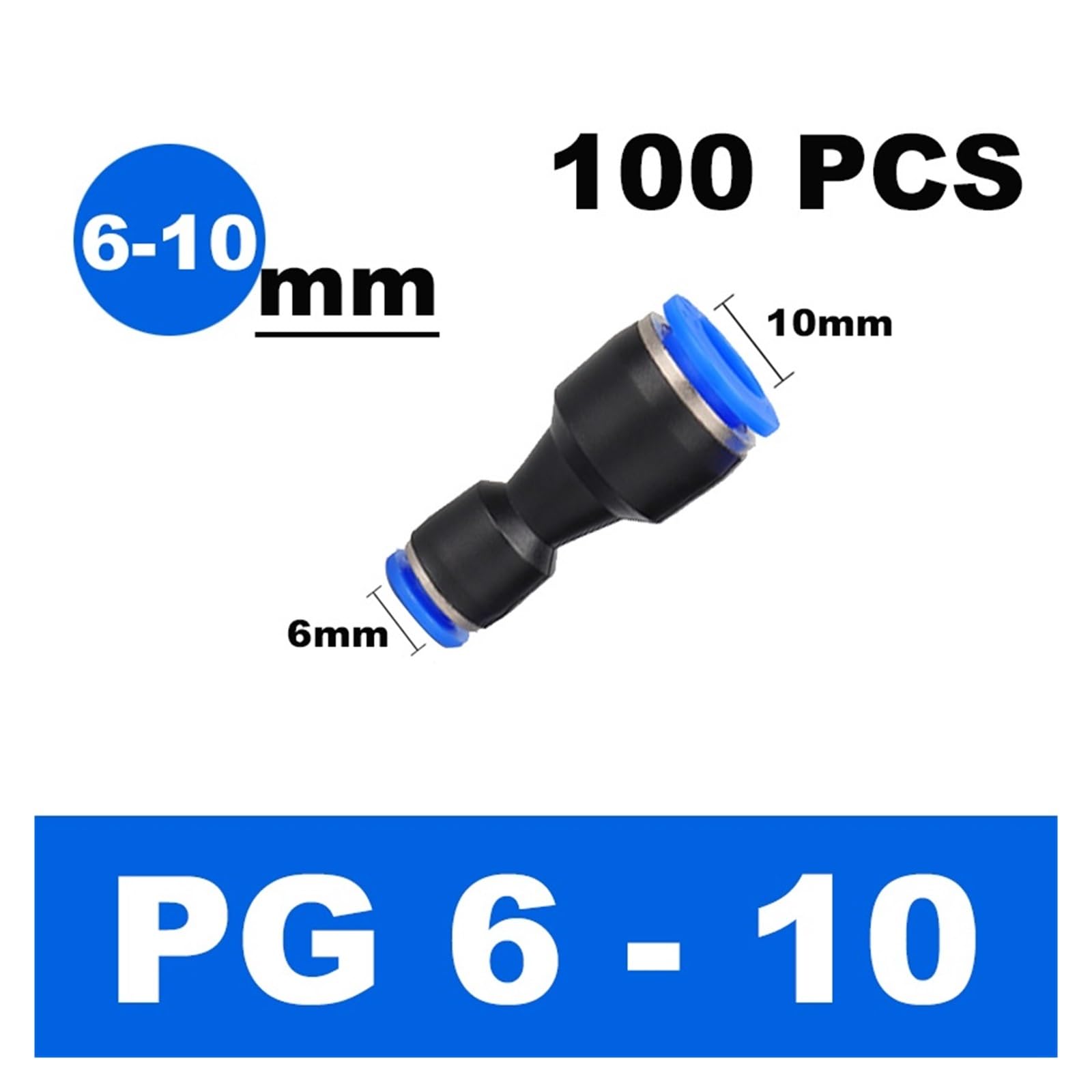 SSIMOO 100/50 Uds. Serie PU/PG 6-8mm 4 a 16mm OD tubo de velocidad de flujo de aire de manguera conectores neumáticos de aire rápido de plástico acoplamiento accesorio de latón kindly (Color : 6mm-10
