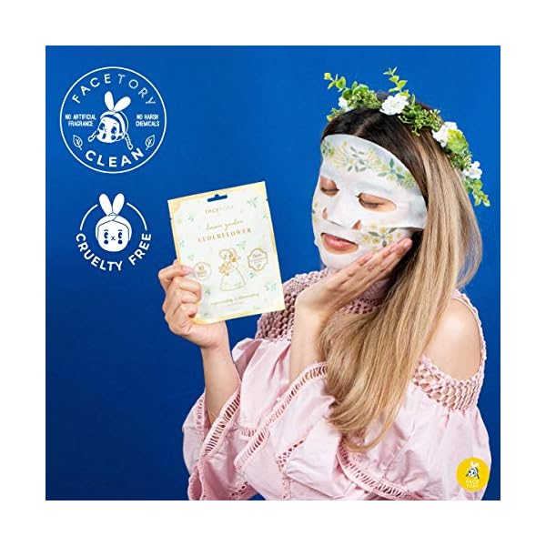 FACETORY Dream Garden Elderflower Mask (Pack of 5)- Rejuvenating, Illuminating, Hydrating Facial Sheet Mask