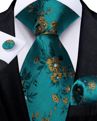 Image of DiBanGu Silk Zipper Ties for Men,Paisley Solid Plaid Pre-tied Tie and Pocket Square Cufflinks Set Formal Adjustable Necktie