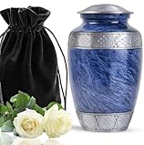 YATSKIA Blaue Metallurne für Asche Mama & Papa – Urne für Erwachsene Asche männlich & weiblich – Graburnen für Erwachsene menschliche Asche – Große Beerdigung dekorative Urne – Menschliche Überreste