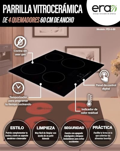 Hornos Y Parrillas, Kitchen estufa induccion 4 quemadores Marca ERA ENERGÍA RENOVABLE DE AMÉRICA (3)