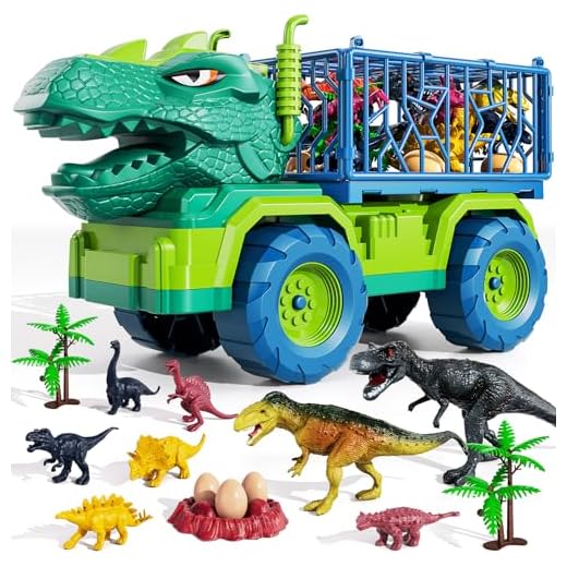 TEMI Dinosaur Truck Toys for Kids 3-5 Years, Tyrannosaurus Transport Car Carrier Truck with 8 Dino Figures, Activity Play Mat, Dinosaur Eggs, Capture Jurassic Dinosaur Play Set for Boys and Girls