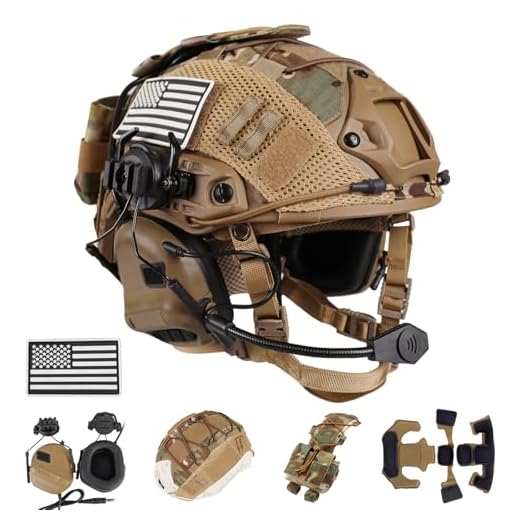 ClrfZebr Tactical Helmet with Headset,4in1 Upgraded Adjustable with Helmet Cover for Airsoft Cosplay Military Tactical Gear (TAN)