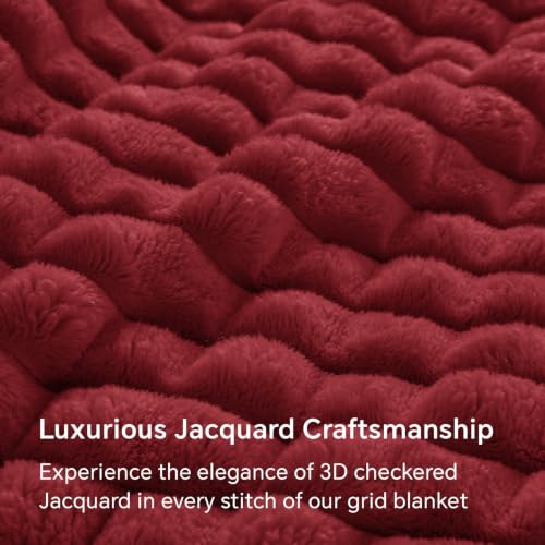Image of BEDELITE 3D Checked Burgundy Fleece Throw Blanket for Couch, 50x60 Inches
