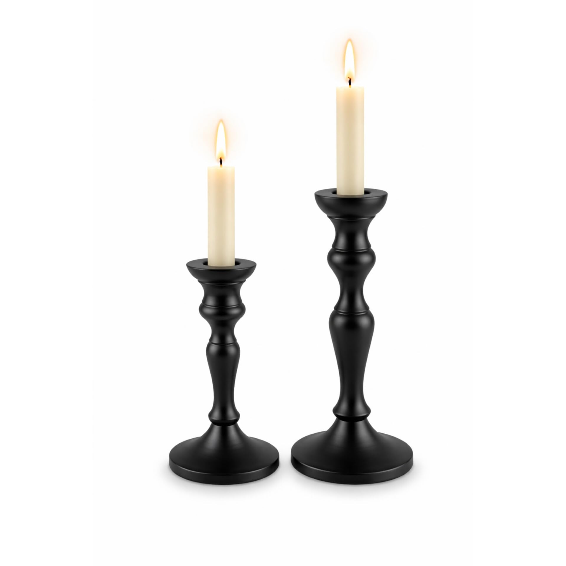 KEDAR Decor Candle Holders2 Pcs Black Metal Candlesticks, Farmhouse Decorations or Modern Home Decor, Matte Finish, Fits Standard Tapered Candles, Pack of 2-image-20
