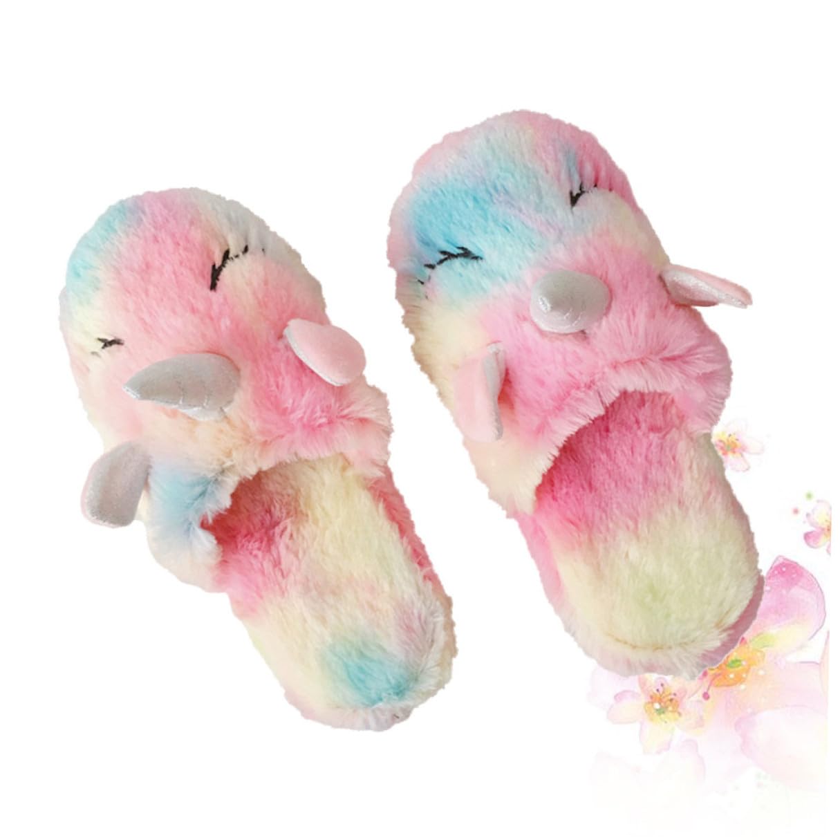 Uonlytech Pantuflas de Algodón Antideslizantes Estampado de Unicornio, Felpa Cálida para Mujer y Niña, Calzado Interior para Otoño E Invierno, Talla L (36-38