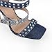 Only maker Rhinestone Strappy Stiletto High Heels Sandal Boots Rivet Studded Grommets Buckle up Sandals for Women Square Toe Ankle Strap Heels Party Sandals in Canvas Denim Size 7