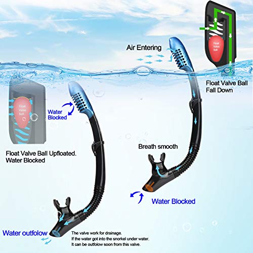 Image of Adult Snorkel Set, Professional Snorkeling Gear Panoramic Anti-Fog Diving Goggles and Dry Snorkel Tempered Glass Scuba Mask for Diving, Snorkeling and Swimming (Blue-Silver Set)