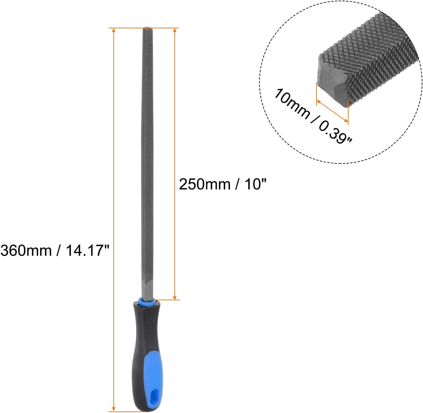 HARFINGTON Square File 10" High Carbon Hardened Steel Double Cut Hand Rasp with Plastic Handle for Deburring and Removing Material