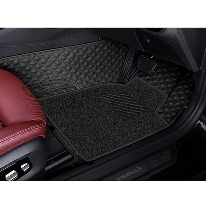 Image of NEXTA 7D Premium Faux Leather Custom Fitted Car Floor Mats for MG Majestor - 7 Seater (All 3 Rows) II Double Stitching II 7 Layer Protection II 100% Waterproof & Washable - (Full Black)