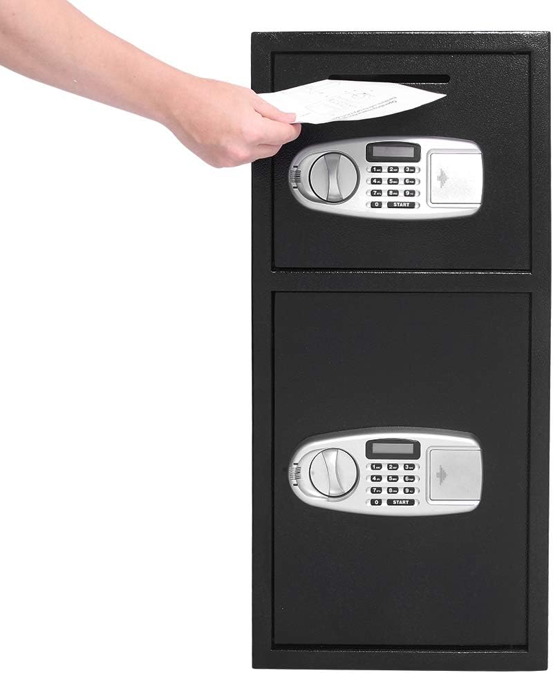 Henf Large Digital Security Safe Box, Double Door Depository Drop Safe & Lock Box Solid Steel Construction with Deadbolt Lock for Home Hotel Gun Medication, (30.51" x 14.57 "x 14.17") Black
