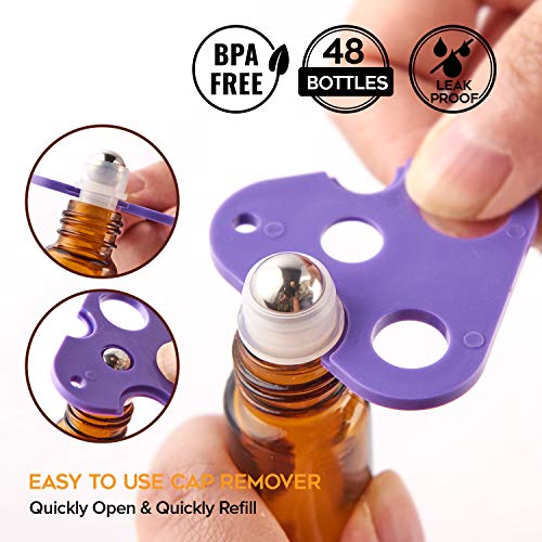 Essential Oil Roller Bottles, 48 Pack Hoa Kinh 10Ml Empty Glass Amber Roller Bottles Uv Protection With Stainless Steel Balls (10Ml-48Pack) #TOP5