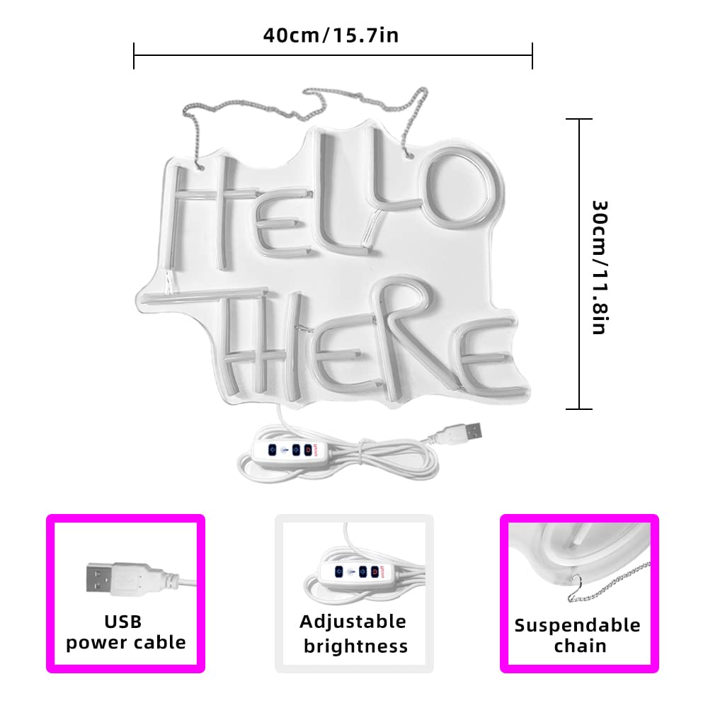 Hello There LED Sign Neon Welcome Lights for Wall Decor Hell here Reusable Letter Neon Lamp for Shop Restaurant Bar Beer Pub Hotel Man Cave with USB/Switch