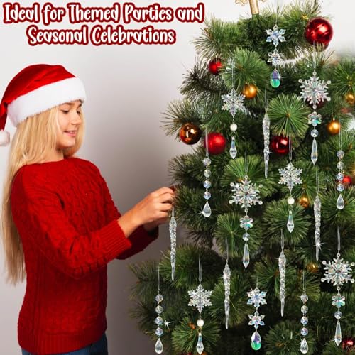 OuMuaMua Christmas Tree Decoration Crystal Ornaments - Hanging Acrylic Christmas Snowflake Icicle Drop Crystal Ornaments for Christmas Tree Winter New Year Party Supplies - Image 7