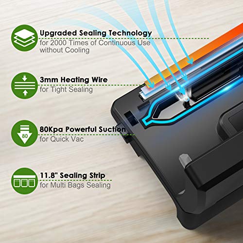 Yiou Vacuum Sealer Machine, Food Storage Machine, 80Kpa Pro Vacuum Food Sealer For Food With Starter Kit, Dry Moist Mode Easy To Clean, Automatic Vacuum Sealer Machine, Black #TOP3