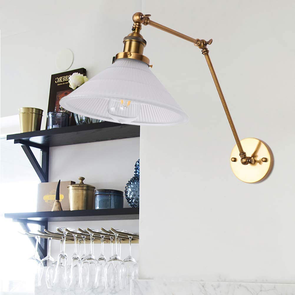 Vintage houten wandlamp Met schakelaar en stekker Verstelbare wandlamp Indoor E27 Zwenkarm Wandlamp met kabel 360° draaibare lange arm leeslamp Bedlamp voor slaapkamer kantoor