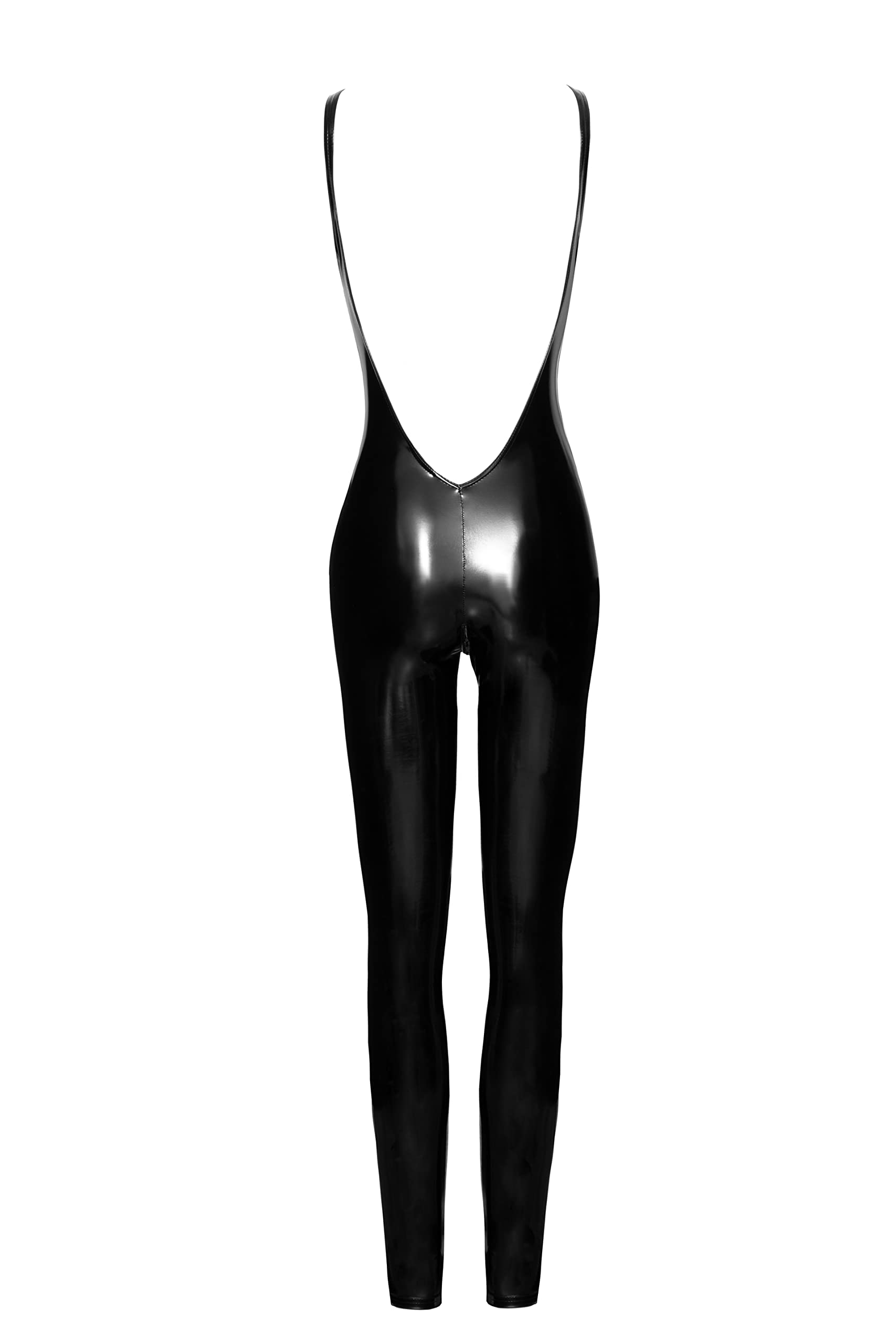Noir Handmade Damen Lack Overall in schwarz PVC-Overall mit 2-Wege-Reißverschluss im Schritt und gerafften Band