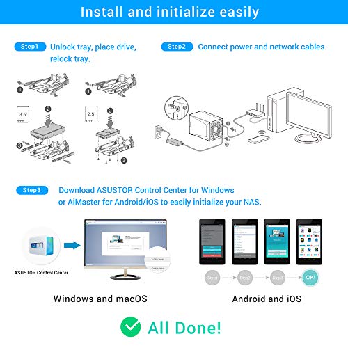 Image of Asustor AS5304T - 4 Bay NAS, Intel Celeron Quad-Core, 2 2.5GbE Ports, 4GB RAM DDR4, Gaming Network Attached Storage, Personal Private Cloud (Diskless)