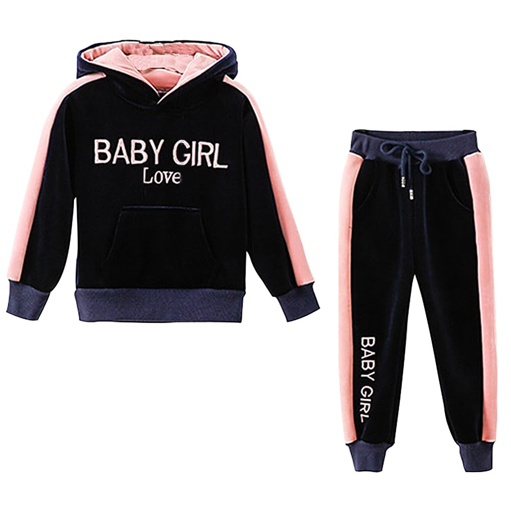 Conjunto Sudadera con Capucha y Pantalones para Niñas Ropa Deportiva Engrosamiento Chándal Terciopelo Dorado para 4-14 Años