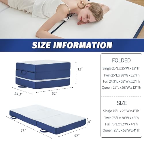 Image of CYMULA Folding Mattress Queen Size,4 inch Memory Foam Tri Portable Trifold Mattress Topper Queen with Breathable & Washable Cover, Foldable Sofa for Camping
