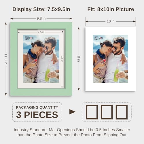 Image of VCK 8x10 Picture Frame Set of 3 - Green, Wide Border Solid Wood Frame, Display Pictures in Horizontal and Vertical, for Home, Office, Gallery, Woodgrain Series, Wall Hanging