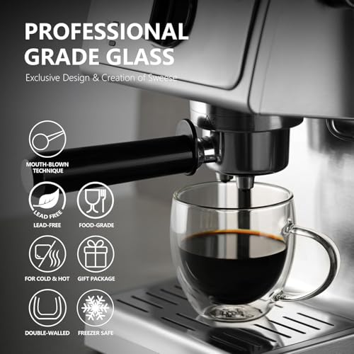 Image of Double Walled Insulated Glass Coffee Mugs, Double Layer Tea Cups with Handle for Latte, Cappuccino, Espresso, Iced Tea Dishwasher & Microwave Safe