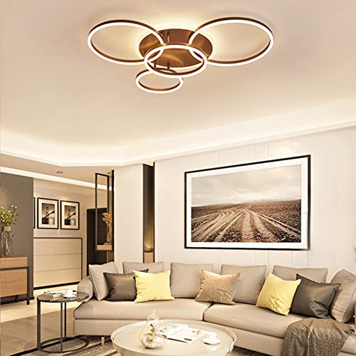 Lustre LED dimmable à 5 têtes café pour salon et plafond de chambre