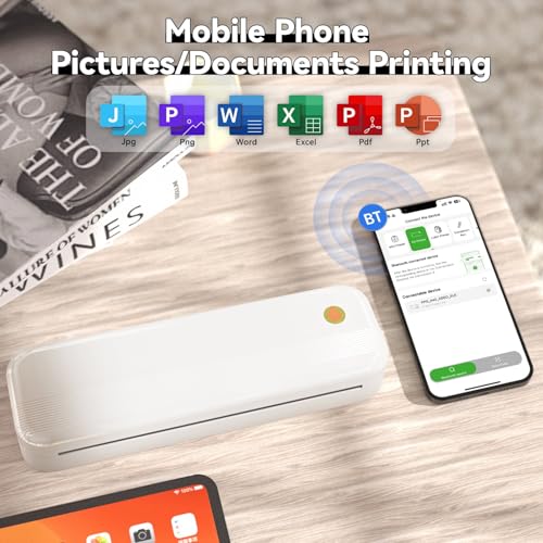 Image of Thermal Printer, Portable Printer Wireless for Travel, Thermal Printer Support A4 Size, Mobile Inkless Printer Compatible