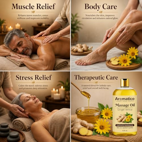 Image of AROMATICO Ginger Arnica Deep Tissue Massage Oil - Ideal for Hot Oil Massage | Joint Pain & Back Pain Body Massage Oil | Post Workout | Almond & Sesame | 300ml