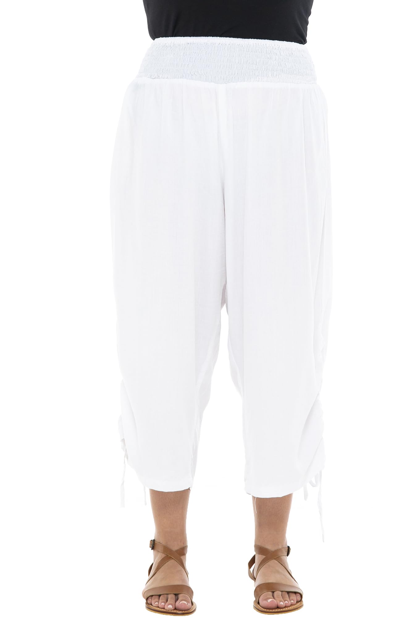 Back From Bali Womens Boho Wide Leg Loose Pants Cropped Rayon Summer Beach Pants Smocked Waist S-4XL